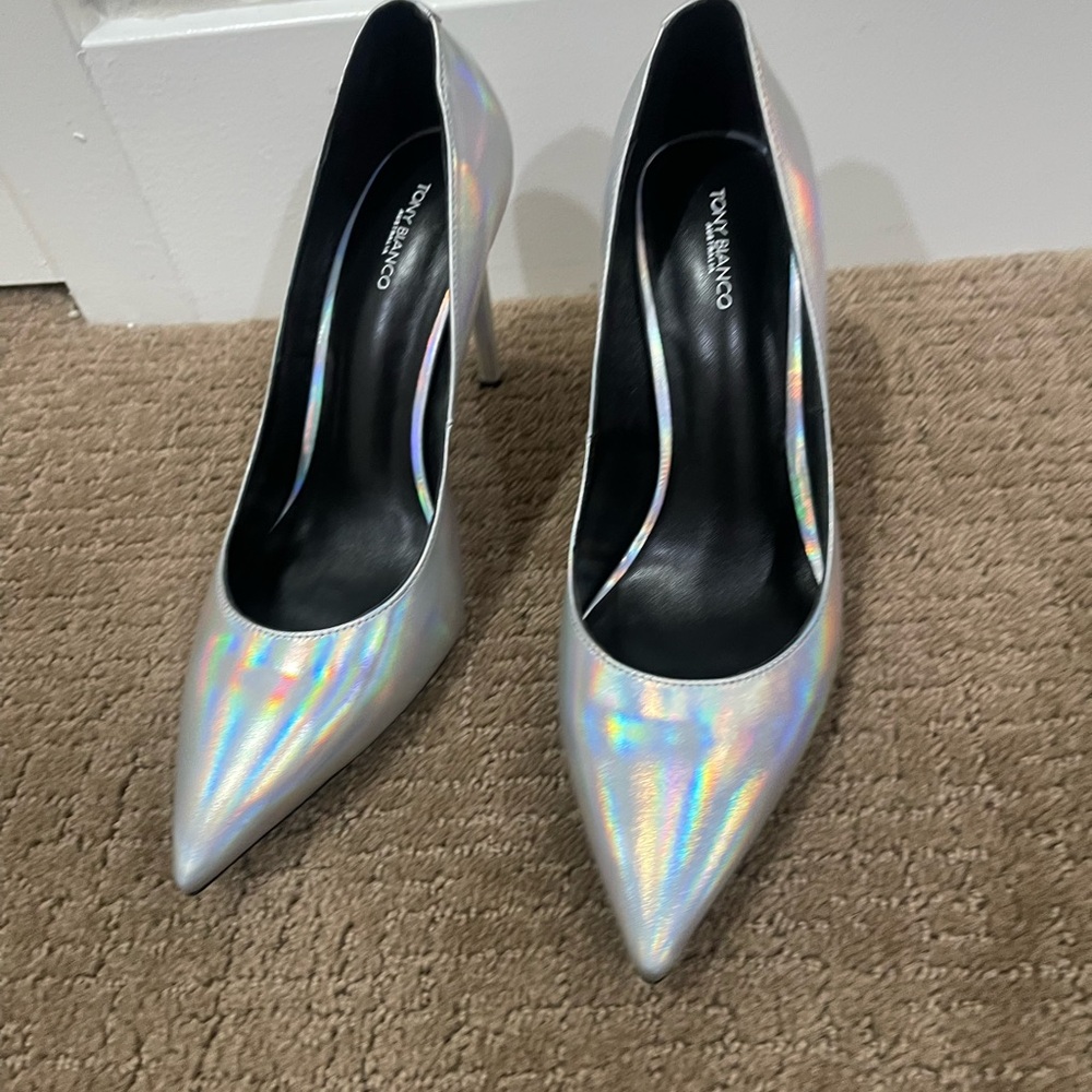 Tony Bianco Silver Stiletto Heels with Holographic Finish - NWT